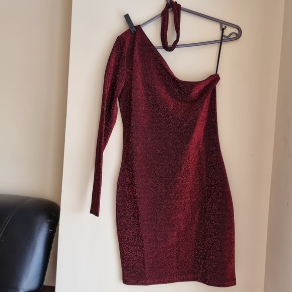 SheIn One Shoulder Glitter Dress With Choker - Picture 11 of 12